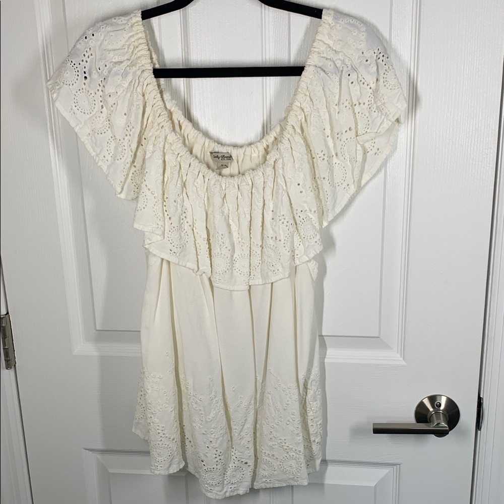 Lucky Brand ivory eyelet embroidered off the shoulder top size 2X